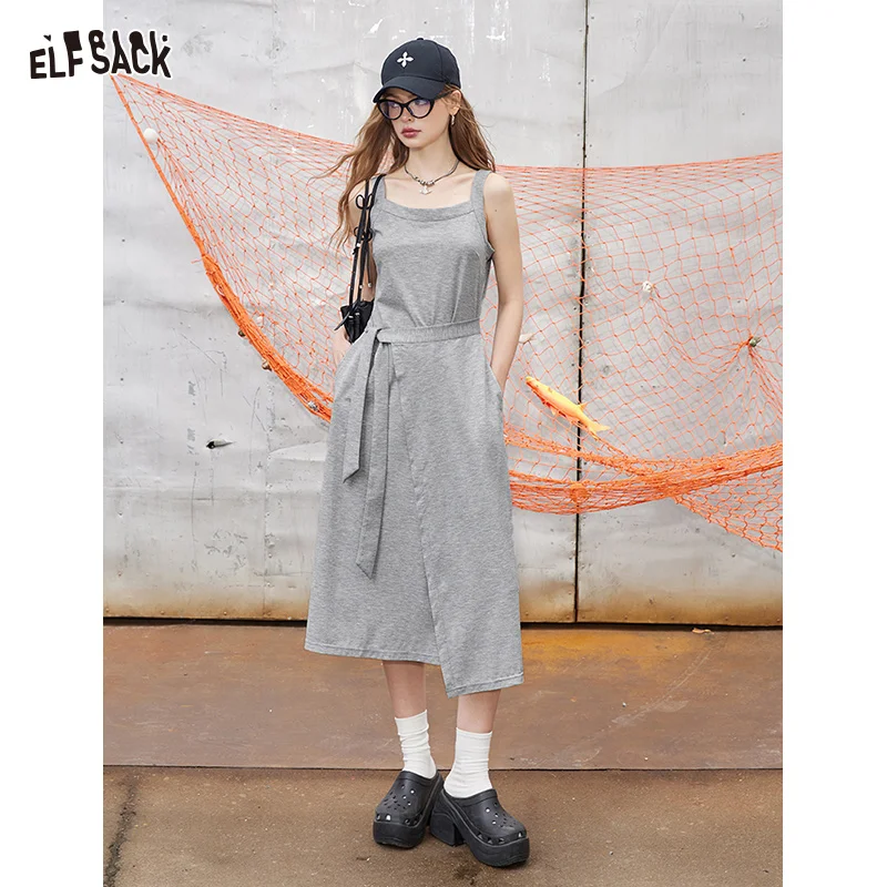 ELFSACK 2024 Summer New Arrivals Grey casual camisole dress for women, sleeveless vest dress