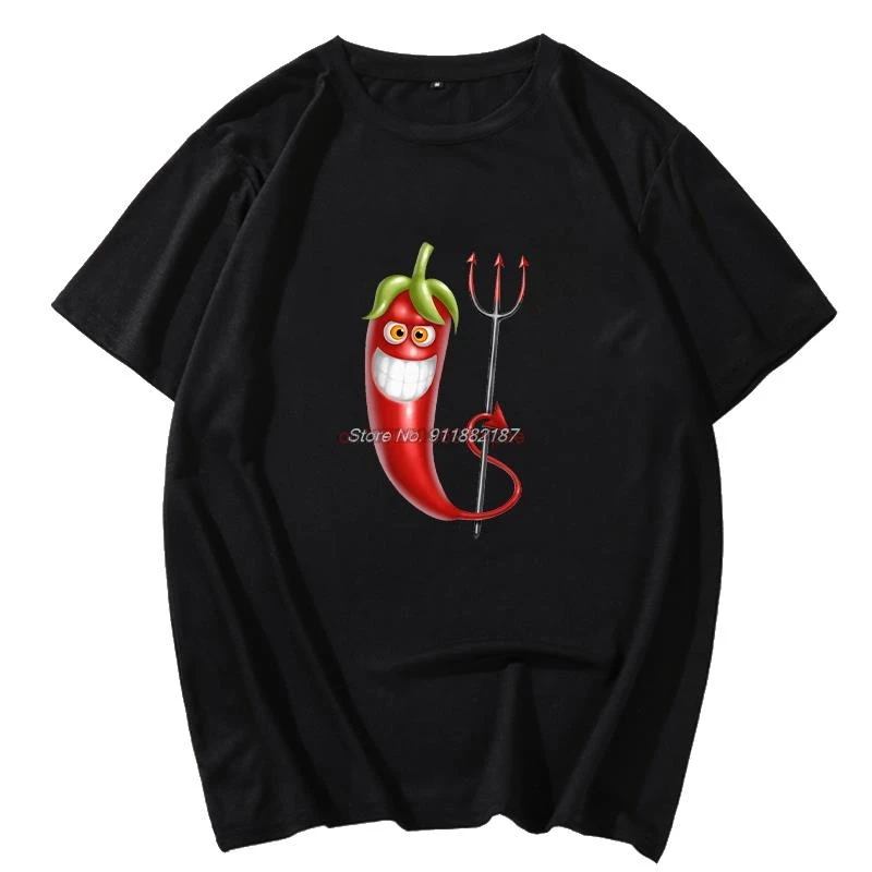 Devils Chilli Peppers Pitchforks Teeth Graphic T Shirts Cotton Short Sleeve T-Shirts New Shirts And T-Shirts Mens Print T Shirt