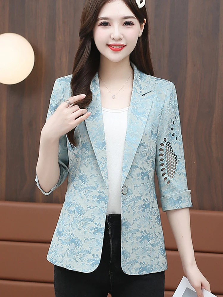 

Faionable Slim Fit Women's Suit Jaet Ele High-End Summer New Sle Button up Top Versatile Busin Casual irt