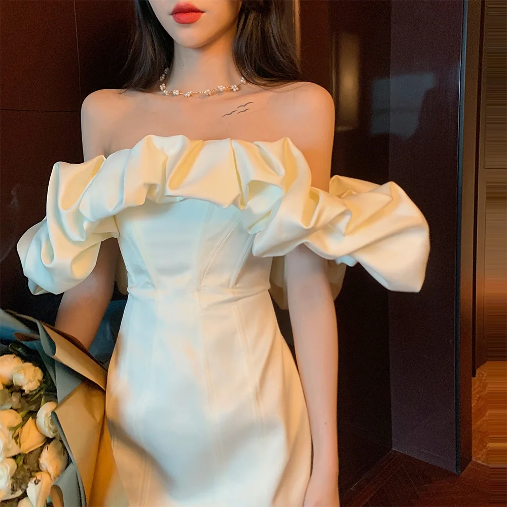 

Women Backless Short Skirt Evening Dresses Spring Summer Sexy Off Shoulder Formal Gown Robe De Soiree