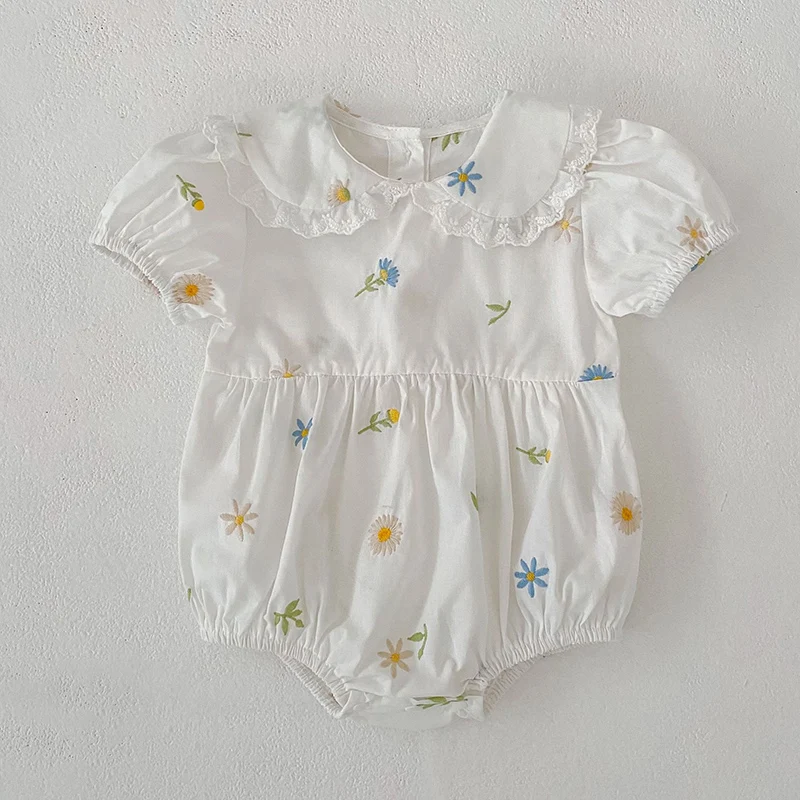 

Новинка 2026: Летний комбинезон для девочек 0-24 месяца, хлопковый, с коротким рукавом, вышивкой, для малышей и младенцев