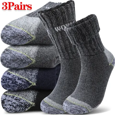 3Pairs Men's Thermal Work Crew Socks Winter Thick Terry Knit Mid-Calf Sock Breathable Comfort Fit for Daily Wear & Outdoor Sport