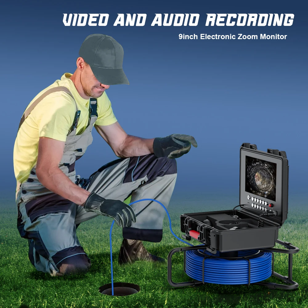 9in Ultra HD DVR Distance Counter Sewer Pipe Inspection Camera 17mm Video Camera,Drain Industrial Endoscope