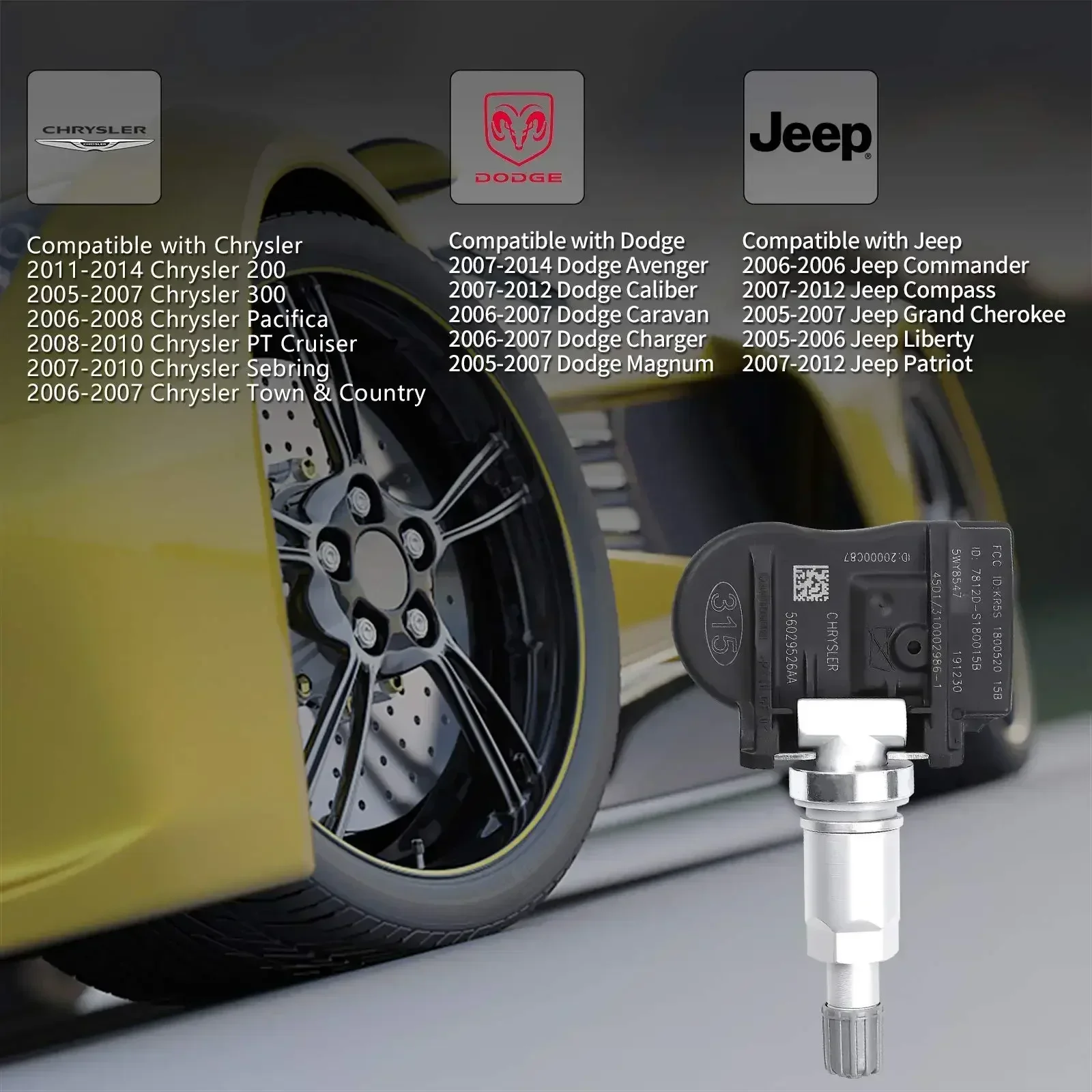8 مجموعات من مستشعر ضغط الإطارات 4 قطع لسيارة جيب جراند شيروكي ليبرتي كومباس باتريوت، شاحن عيار المنتقم #2