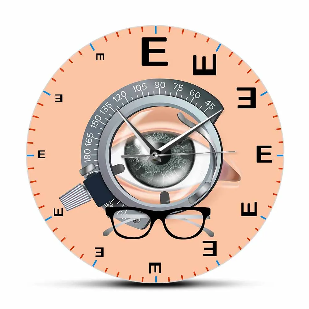 Medical Eye Chart Test Exam Inspired Wall Clock For Doctor Clinic Office Sight Check Optometry Decorative Clock Optometrist Gift