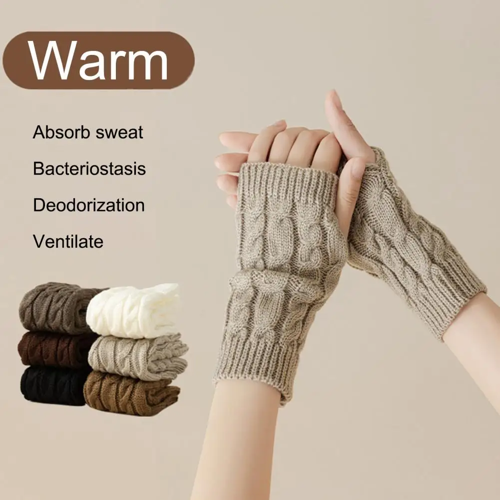 Winter Gloves Half-finger Knitted High Elasticity Non-slip Wrist Warmers Keep Warm Windproof Cycling Writing Typing Gloves