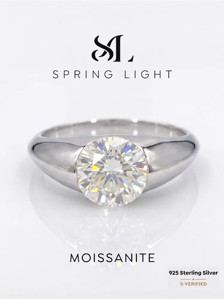 Image of Klassische Modische Echte Runde Moissanit-Diamantringe für Frauen Jubiläum Hochzeit 925 Sterling Silber Feiner Schmuck