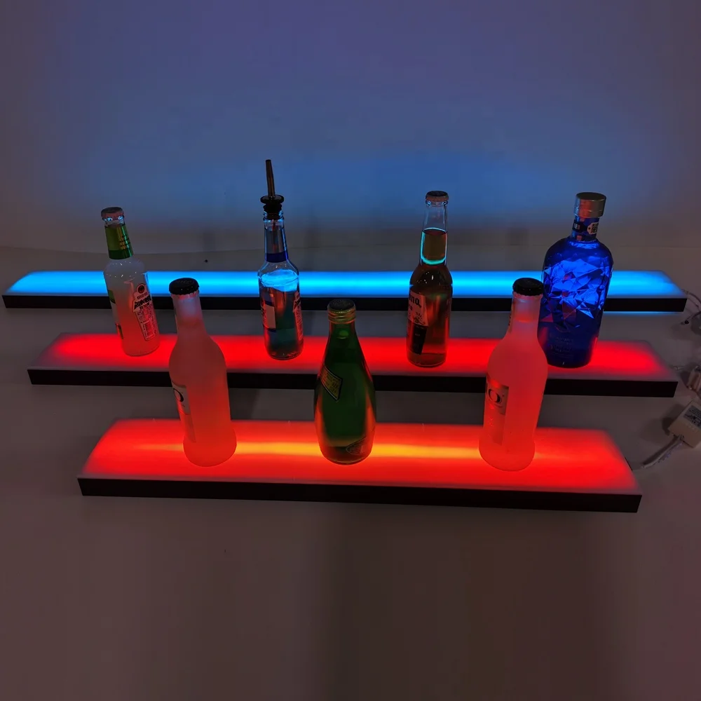 Led Bar Shelves Lighted LED Liquor Bottle Display Floating Color Changing Home Bar Shelves Remote 16/24/36/48 Inch