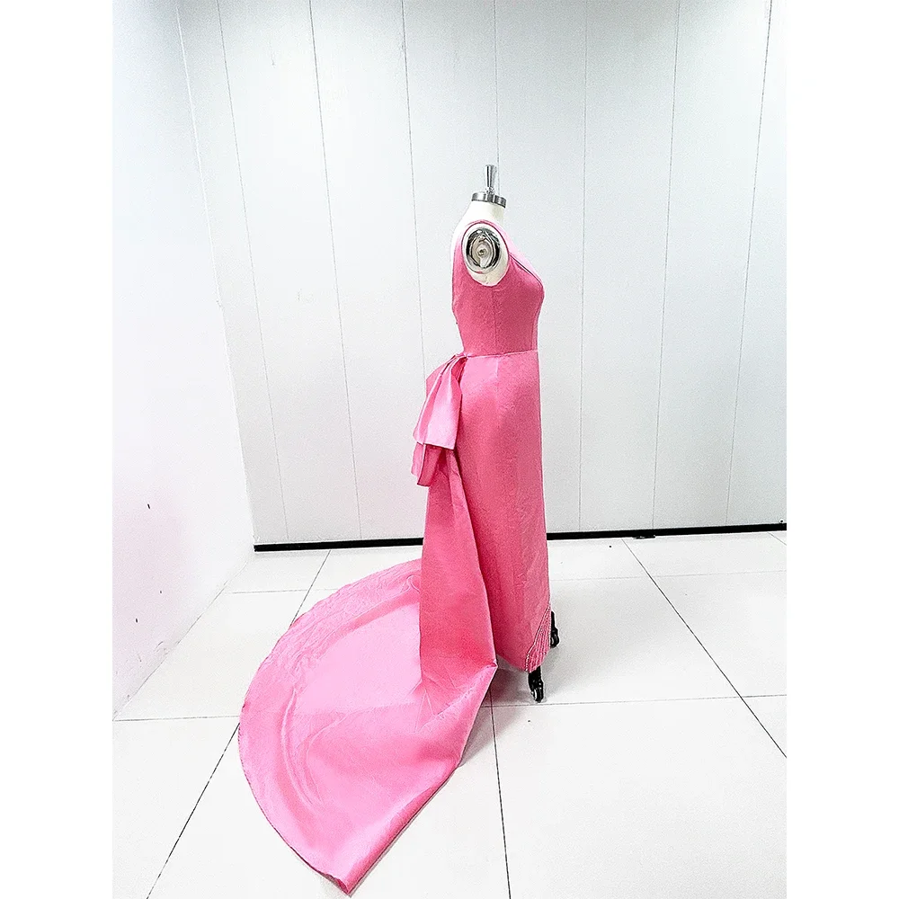 Beading Crystal Pink Evening Dresses Ankle-Length Special Occasion O-Neck Satin Dress Sleeveless Chic Formal Party Prom Gowns