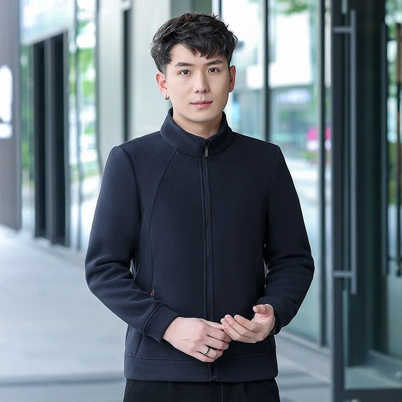 Chaqueta de lana Polar cálida y holgada para hombre, chaqueta con cuello levantado a prueba de frío, chaqueta informal de negocios para otoño e invierno