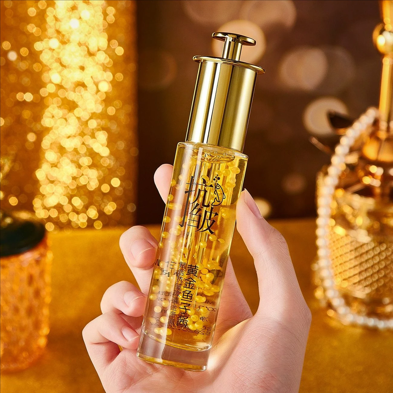 24k Gold Essence Liquid Hyaluronic Acid Serum Blue Copper Peptide Caviar Essential Oil Moisturizing Shrinks Pores Tightens Skin