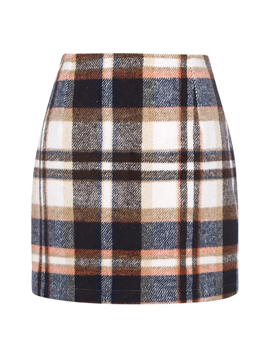 

Womens High Waist Plaid Skirt Bodycon Pencil Wool Short Skirt Tartan Checked Bodycon Mini Skirts for Work Office School