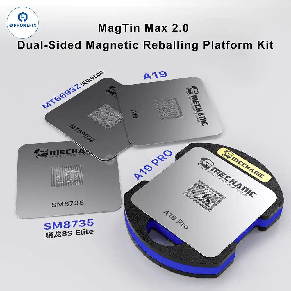 MECHANIC MagTin Max Magnetic Dual-Sided Reballing Platform Set for iPhone CPU Snapdragon HiSilicon Series 75PCS Stencil Set
