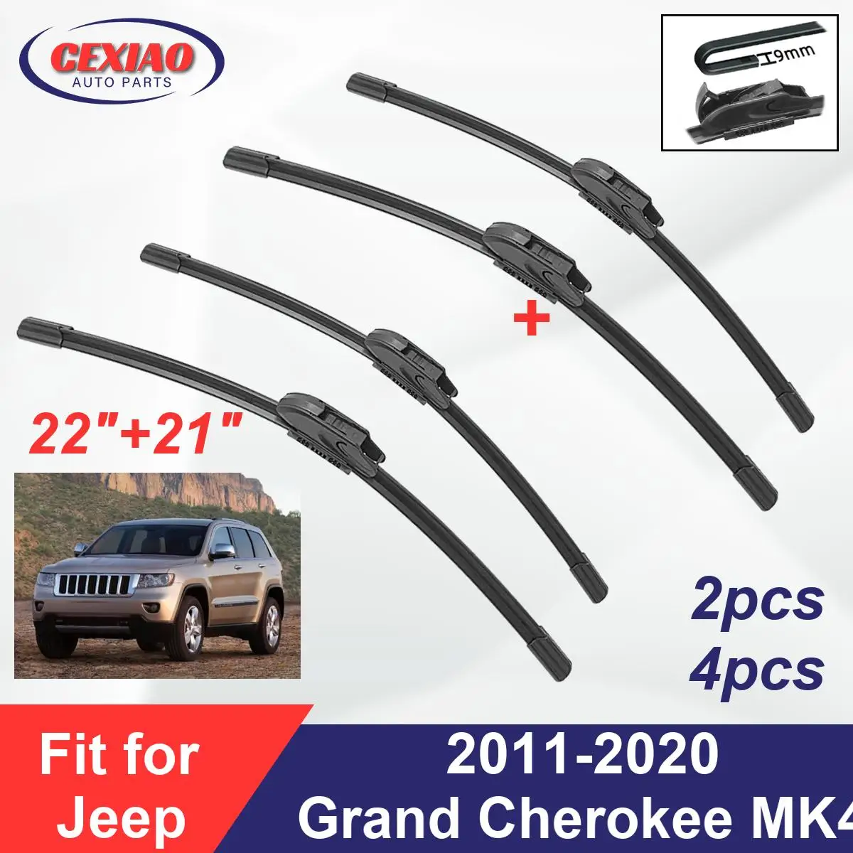 

Для Jeep Grand Cherokee MK4 2011-2020 передние щетки стеклоочистителя без костей, безрамная резиновая чистка