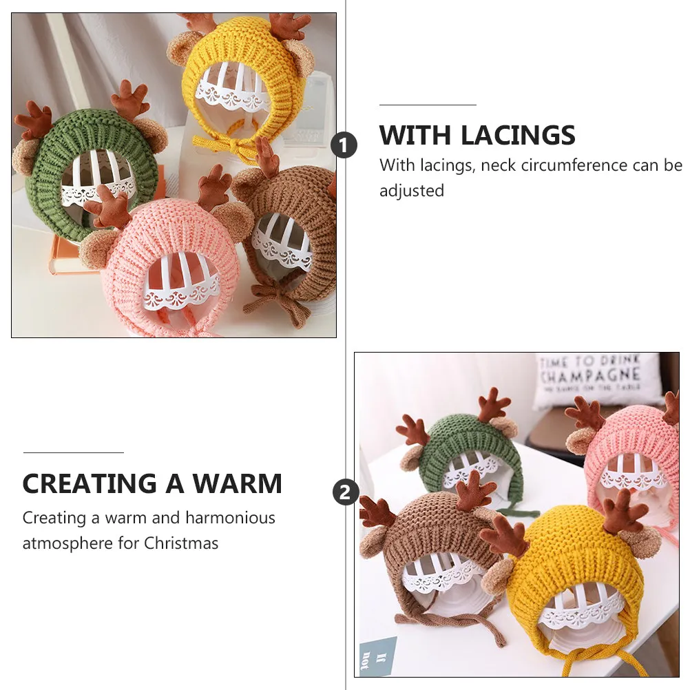 

1 шт. детская рождественская вязаная шапка с рогами, мягкая теплая шапка на флисовой подкладке для новорожденных и малышей, милая зимняя одежда, идеальный подарок