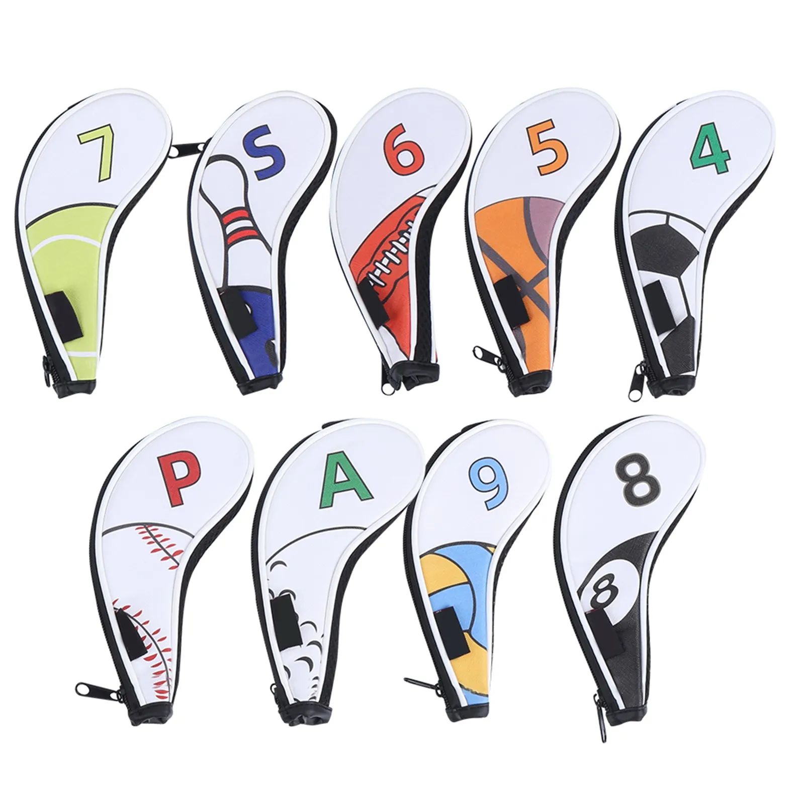 9pcs-golf-iron-head-covers-sleeve-digital-zipper-sport-pattern-protective-pu-waterproof