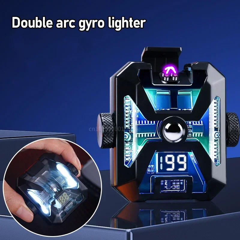 Play Fidget Spinner Lighter Mecha Wind Ignition Count Rechargeable Lighter Windproof Double Arc Cigarette Lighter