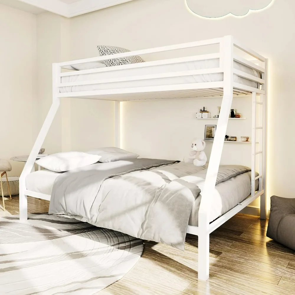 Metal Bunk Bed, Twin Over Full Size Beds with Sturdy Guard Rail & Removable Ladder, Space-Saving/Noise-Free,Bunk Bed