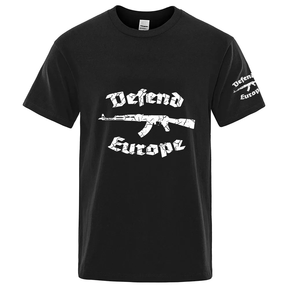 2026 Defend Europe Print Summer New Style Men's Solid Color Ordinary Short Sleeve Casual Streetwear Harajuku Tops