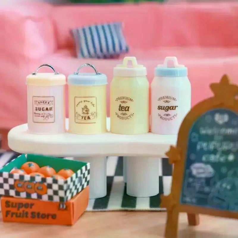 3개 미니어처 인형집 미니 음식/차/커피 캔 원형 보관 병 모델 인형 장면 장식 액세서리