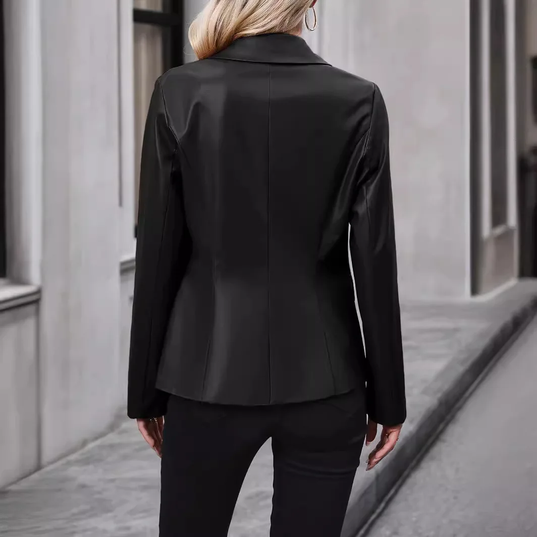 معاطف نسائية من الجلد الصناعي من البولي يوريثان بياقة مقلوبة وأكمام طويلة Y2k ملابس الشارع الشهير معطف أنيق مناسب للخريف والشتاء