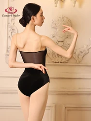 Ballet Training Suit, Dance Gymnastics Suit, One-piece Art Exam, Adult Mesh Black Velvet Suspender Body Suit