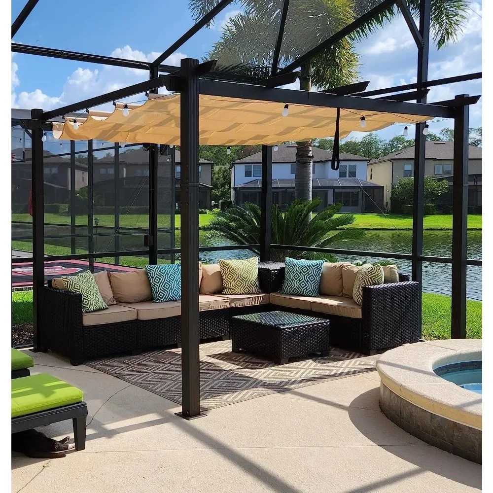 

Awning,10' X 10' Outdoor Retractable Metal Awning with Canopy Patio Pergola with Shade Cover for Garden Yard deck