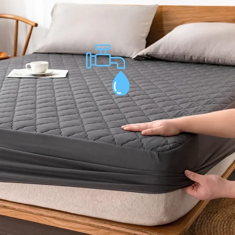 

Waterproof Quilted Mattress Cover Plain Color Thickened Bed Sheet Skin-Friendly Mattress Protector Queen/King 침대커버 No Pillowcase