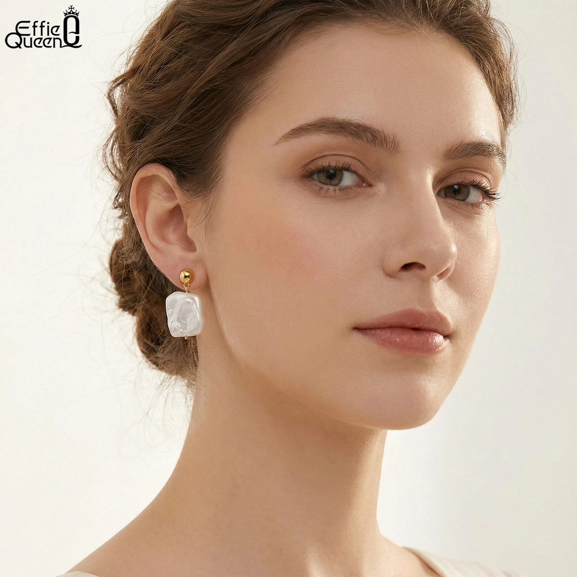

Effie Queen 925 Pure Silver 14k Gold Baroque Freshwater Pearl Stud Earrings Natural Jewelry for Women Banquet Party Gift GPE06