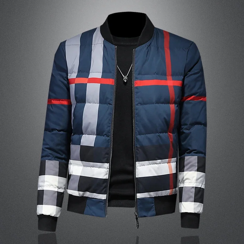 White Duck down 80% slim fitting color matching high-quality fabric boutique men's jacket round neck baseball winter wear