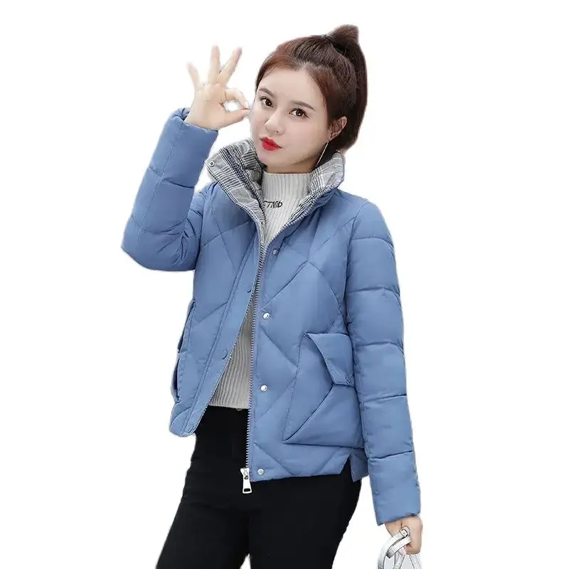 

Autumn Winter Down Cotton Jacket Women New Loose Stand-Up Collar Coat Pure Colour Outerwear Fashion Pocket Overcoat Female