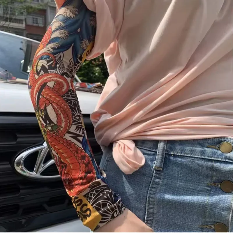 8 PCS Tattoo Sleeves Unisex Summer Cycling Sun Protection Arm Covers Beach Driving Fishing Breathable Nightclub Elastic Sleeves