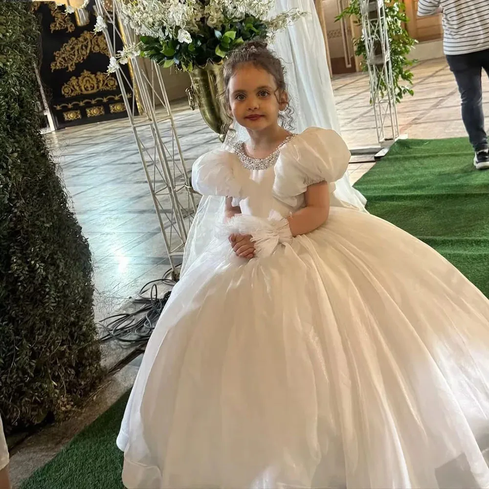 

Customized Gorgeous Flower Girl Dresses For Wedding Pearls Floor Length Gorgeous Kids Formal Events Little Bridesmaid Ball Gown