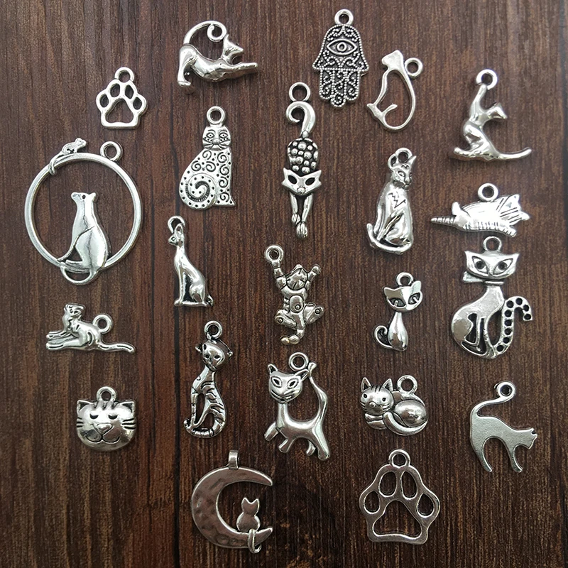 20pcs Zinc Alloy Charms Antique Silver Color Cat Charms Pendants for DIY Necklace Bracelets Jewelry Making Accessories