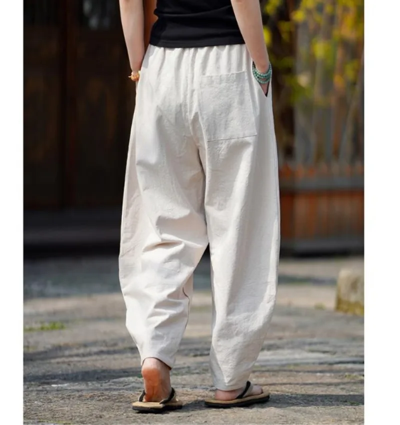 Men's Chinese Style Oversized Martial Arts Practice Pants with Wide Legs and Loose Cotton and Linen Kung Fu Pants