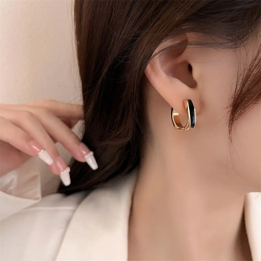 Niche Design Alloy Square Shape Girl Gift Drop Glaze Dripping Oil Ear Buckles Korean Style Earrings Women Hoop Earrings