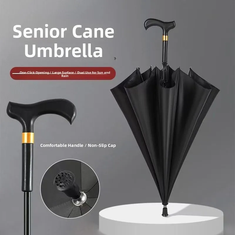 Sturdy Anti-Wind Walking Cane Umbrella Elderly Gift Advertising Logo Customizable Seniors Aid Mobility Wind Resistant Handicap