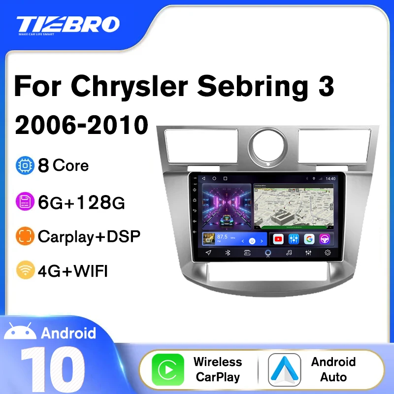 TIEBRO Car Radio For Chrysler Sebring 3 JS 2006-2010 2DIN Android10 Stereo Receiver 6G+128G IPS Screen Auto RadioNavigation GPS