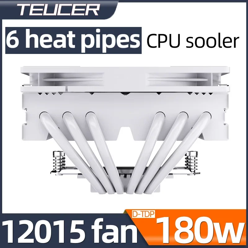 Teucer 6Heatpipes Push Down Type CPU Cooler 12cm PWM Fan D-TDP 180W Radiator LGA1700 1200 15XX 2011 AM4 AM5 with Thermal Paste