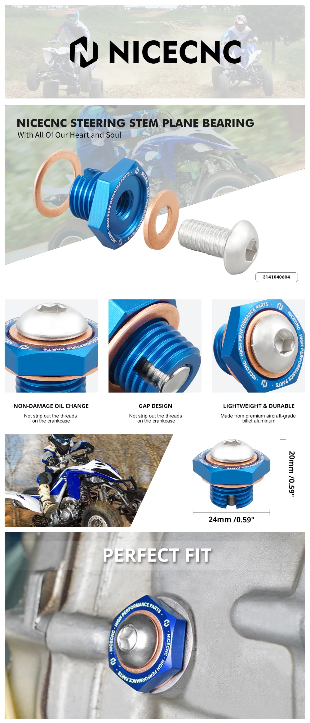 NiceCNC ATV-Reduzierstück-Ölablassschraube für Yamaha Raptor 700 2006–2022, 700R GRIZZLY 700 WOLVERINE 450 2008–2013, langlebiges Zubehör – Detail 2
