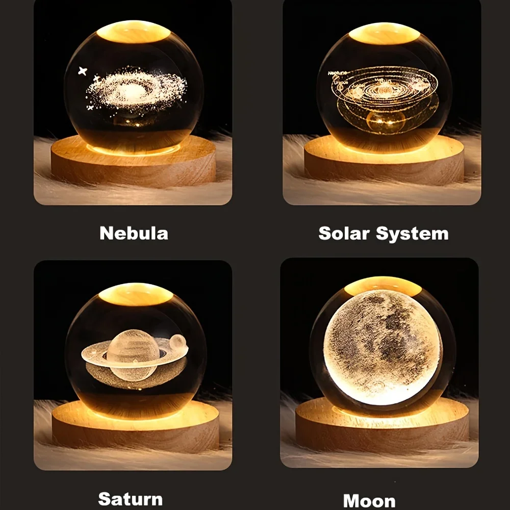 Crystal Ball LED Table Lamp USB Power 3D Moon Galaxy Decor Bedroom Night Lights For Living Room Desk Bedside Lamp Christmas Gift