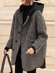 Jackets for Women Spring Autumn New Korean Fashion Spliced Hooded Outerwear Plaid Women's Coat Loose Casual Female Clothing