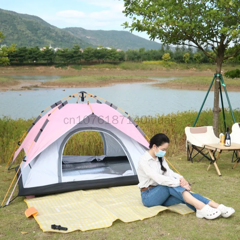 

New Outdoor Camping Tent, Green and Pink Tent, Portable Park, Fully Automatic Camping, Thickened Sunscreen Tent, Practical