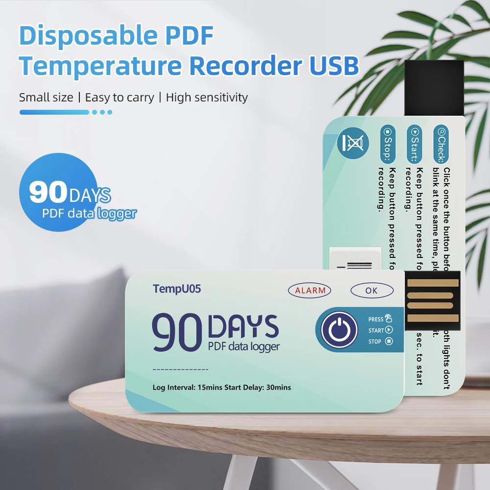 

TempU05 Temperature Data Logger 10000 Points Capacity 60/90 Days PDF Report Temperature Recorder For Cold Chain Shipping 1/5pcs