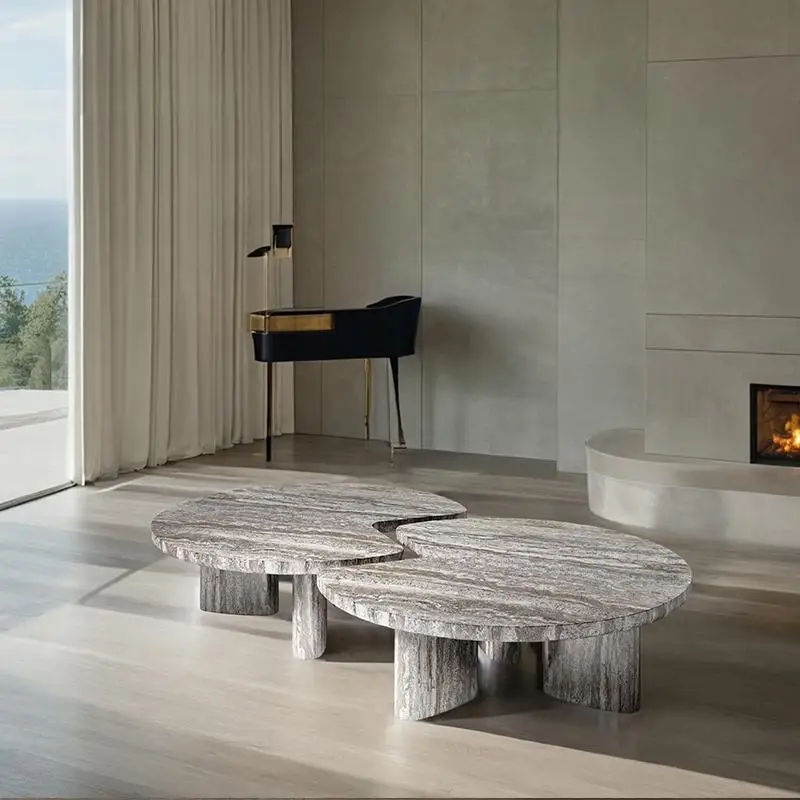 # Luksusowy geometryczny zestaw stolików kawowych z marmuru, nowoczesny stół centralny z naturalnego kamienia do salonu, premium design, możliwość personalizacji.