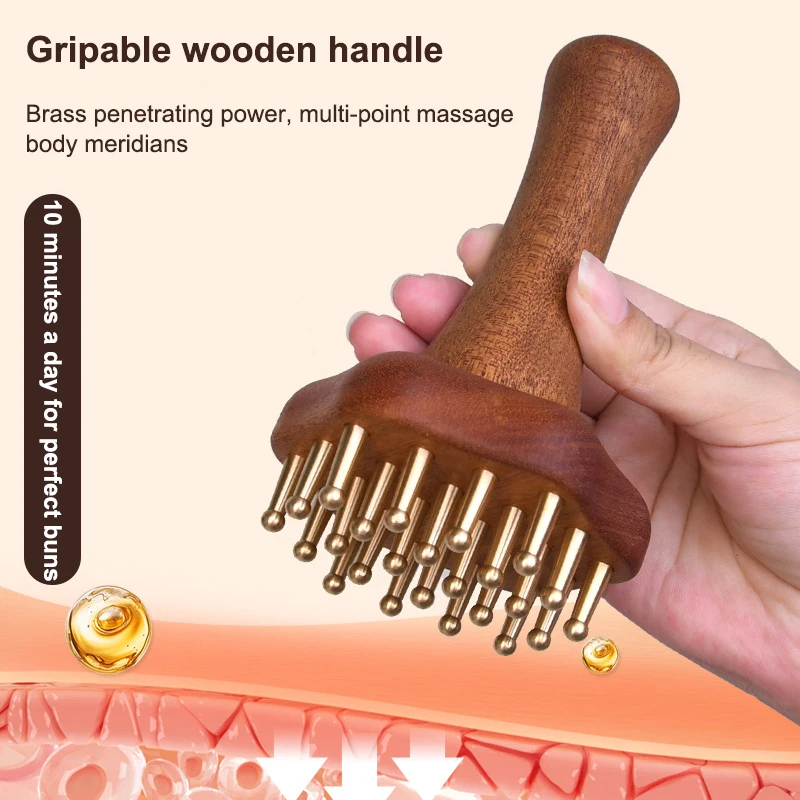 

New Brass Bead Massage Gua Sha Comb Meridian Brush Handle Point Massager Brush Durable Chinese SPA Acupoint Massage Tool