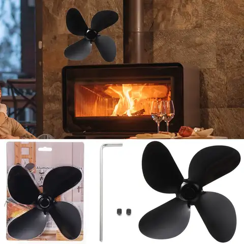 Black 4 Blades Airflow Log Burning For Wood Burner Heat Distribution Heat Power Stove Top Fan