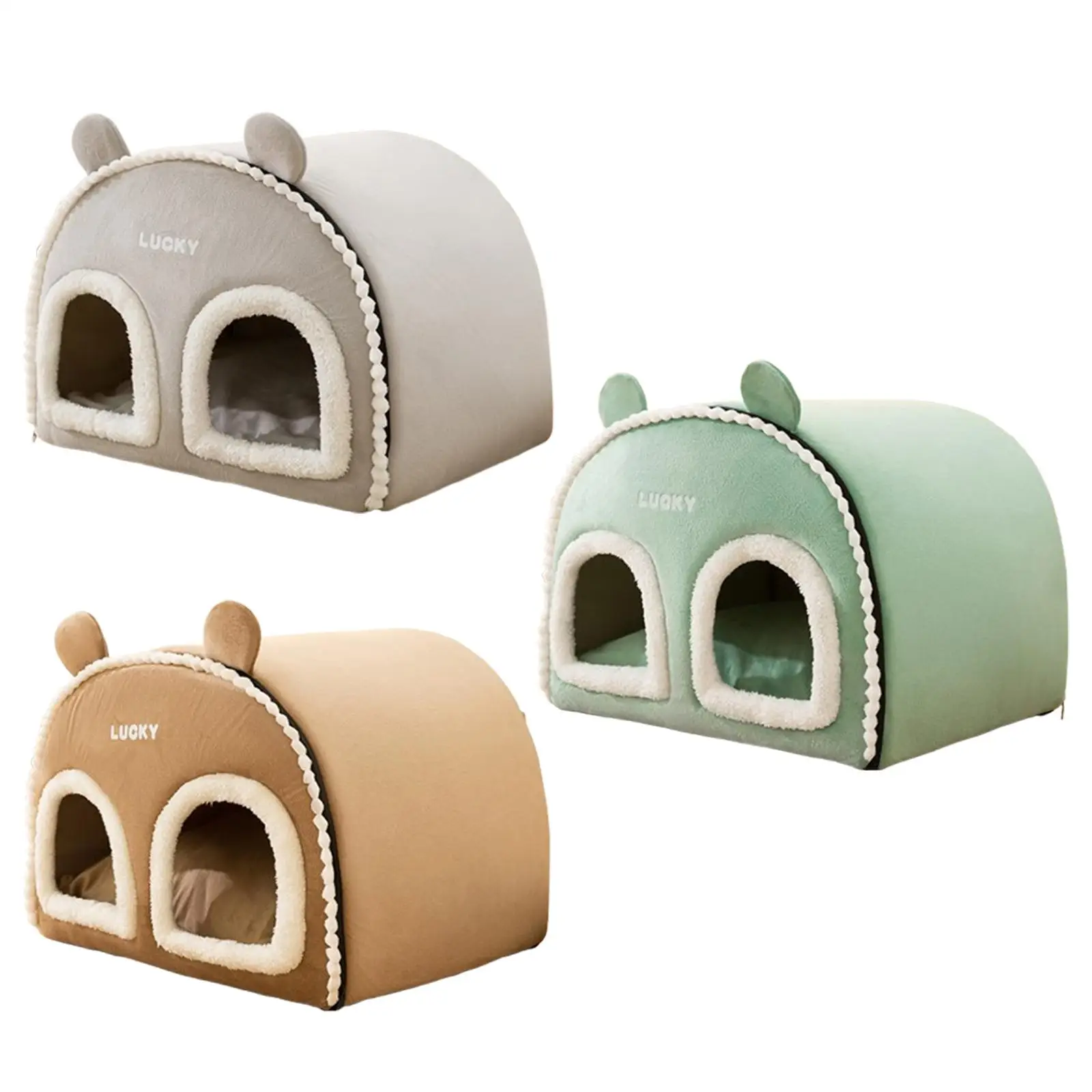 Cat Bed House with Two Front Entrances for Outdoor Travel Anti Slip Bottom Pet Supplies Multifunctional 50x40x40cm Cat Tent Hut