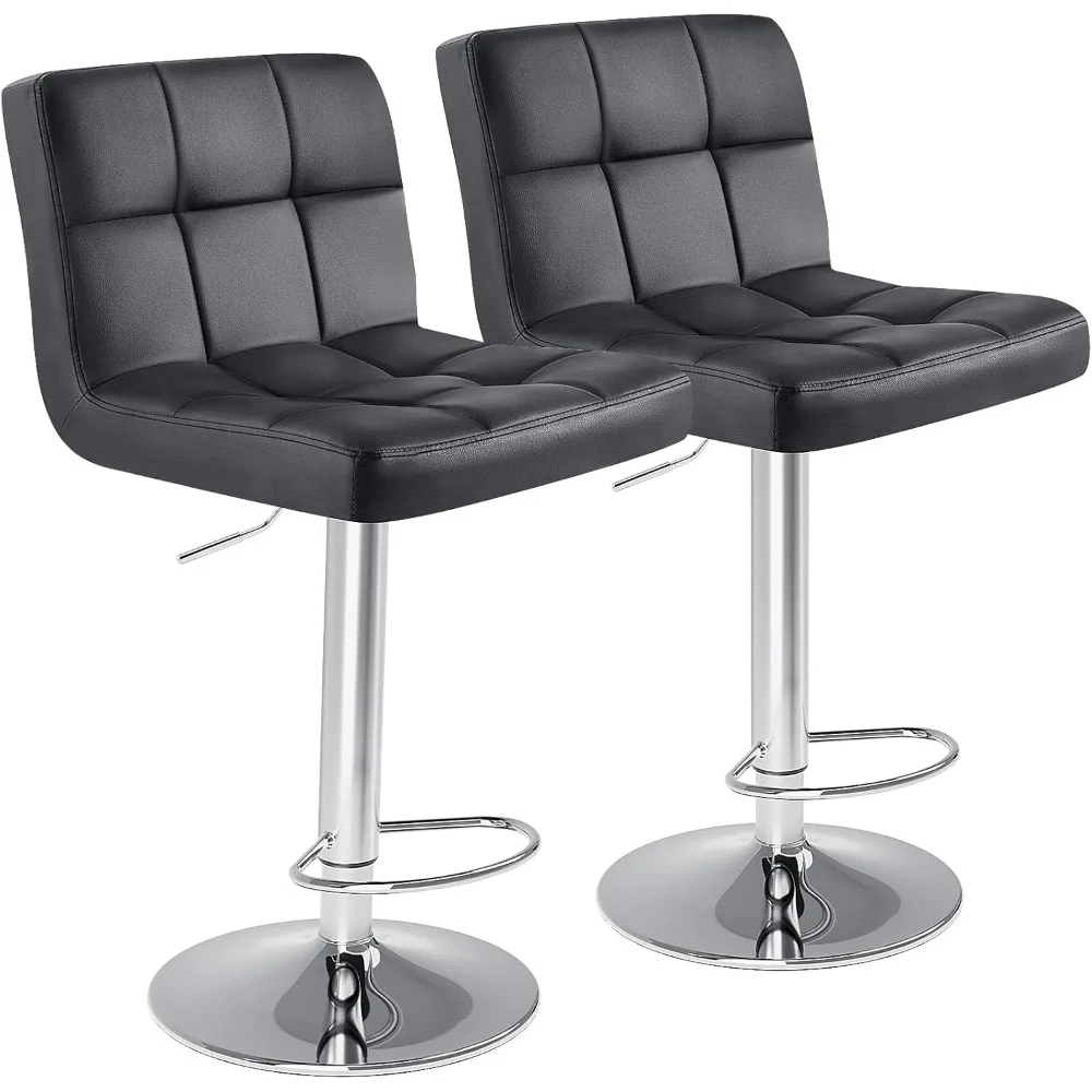 Ajustável giratória Bar Stools Set, PU Couro Hidráulica Cozinha Counter Altura, sem braços Barstools, Conjunto de 2