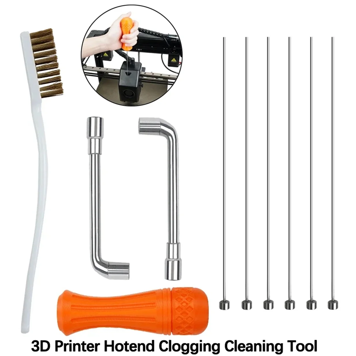 New 3D Printer Hotend Cleaner Tool No Clogging for M6 M7 E3D MK8 Volcano Nozzles Cleaning Tool for Unclogging Tubes Extruder